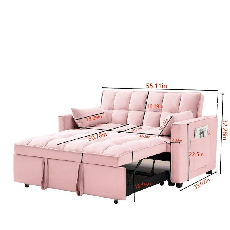 3-in-1 Schlafsofa aus Samt mit Ausziehbett und verstellbarer Rückenlehne