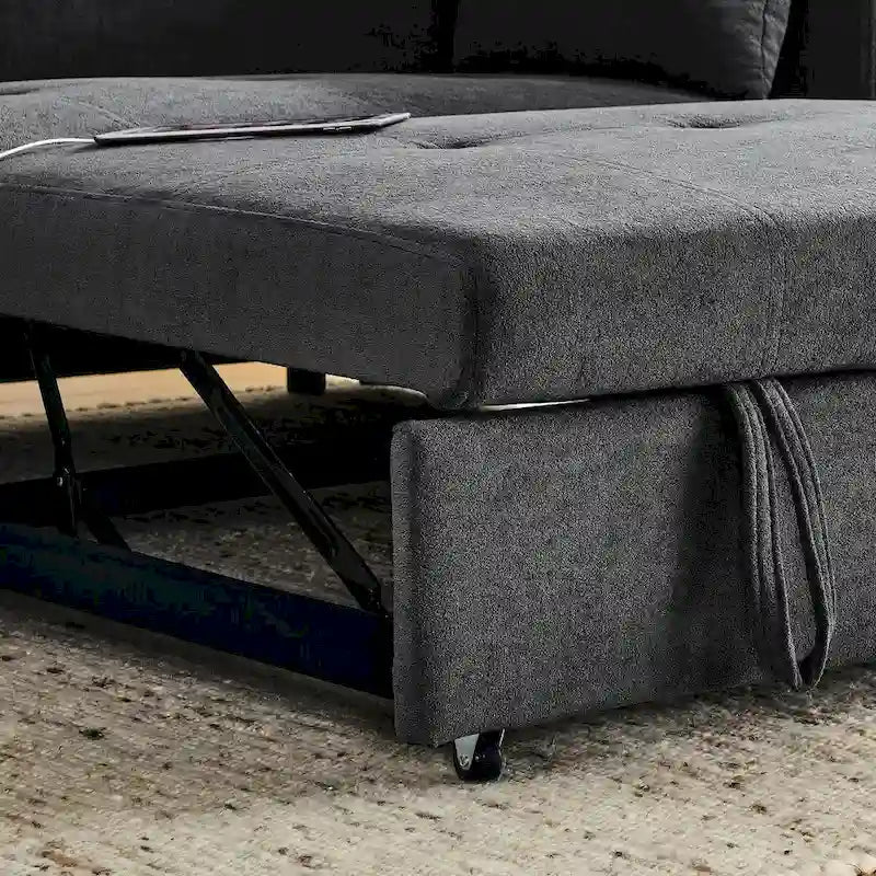 54 Schlafsofa zum Ausziehen, 2-Sitzer-Schlafsofa mit Stauraum, Lendenkissen, USB-Steckdose