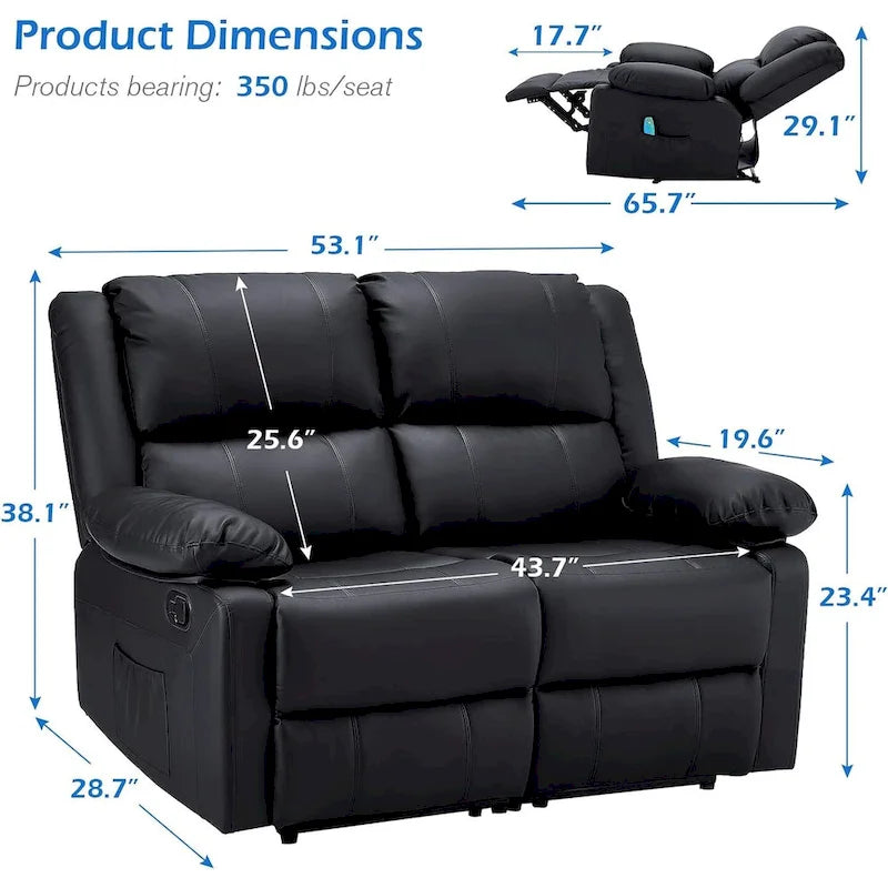 2-Sitzer-Liegesofa mit Wärme- und Massagefunktion