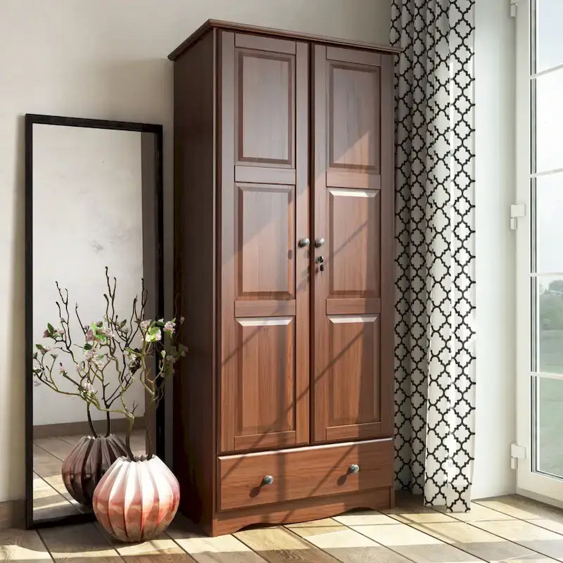 100 % Massivholz Flexibler Kleiderschrank mit Metall- oder Holzknäufen
