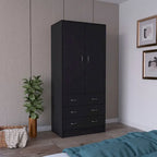 19 Moderner Doppeltüriger Kleiderschrank mit 3 Schubladen und 1 Kleiderstange für Schlafzimmer