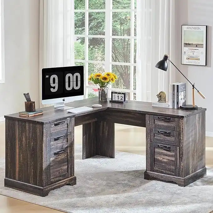 60 Farmhouse L-förmiger Chefschreibtisch, Holz Eckschreibtisch, Computertisch
