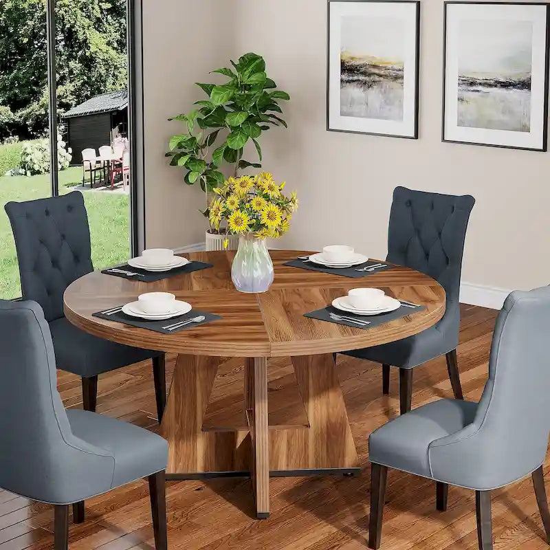 47 Zoll runder Esstisch für 4 Personen, Holztisch im Landhausstil für Küche, Esszimmer, Wohnzimmer