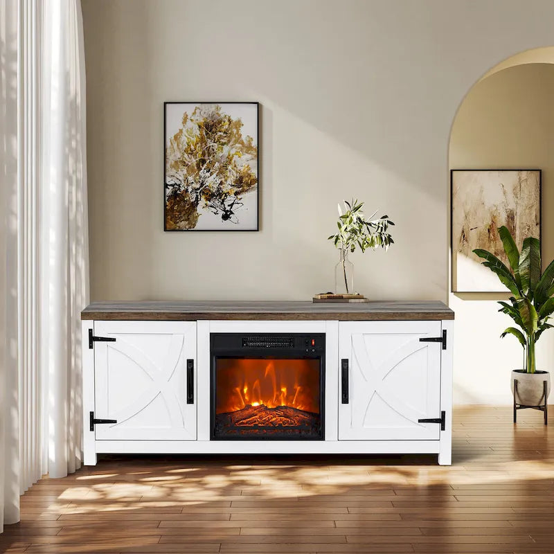 58 Farmhouse elektrische Kamin-TV-Ständer Konsolentisch für Fernseher bis zu 65 Zoll