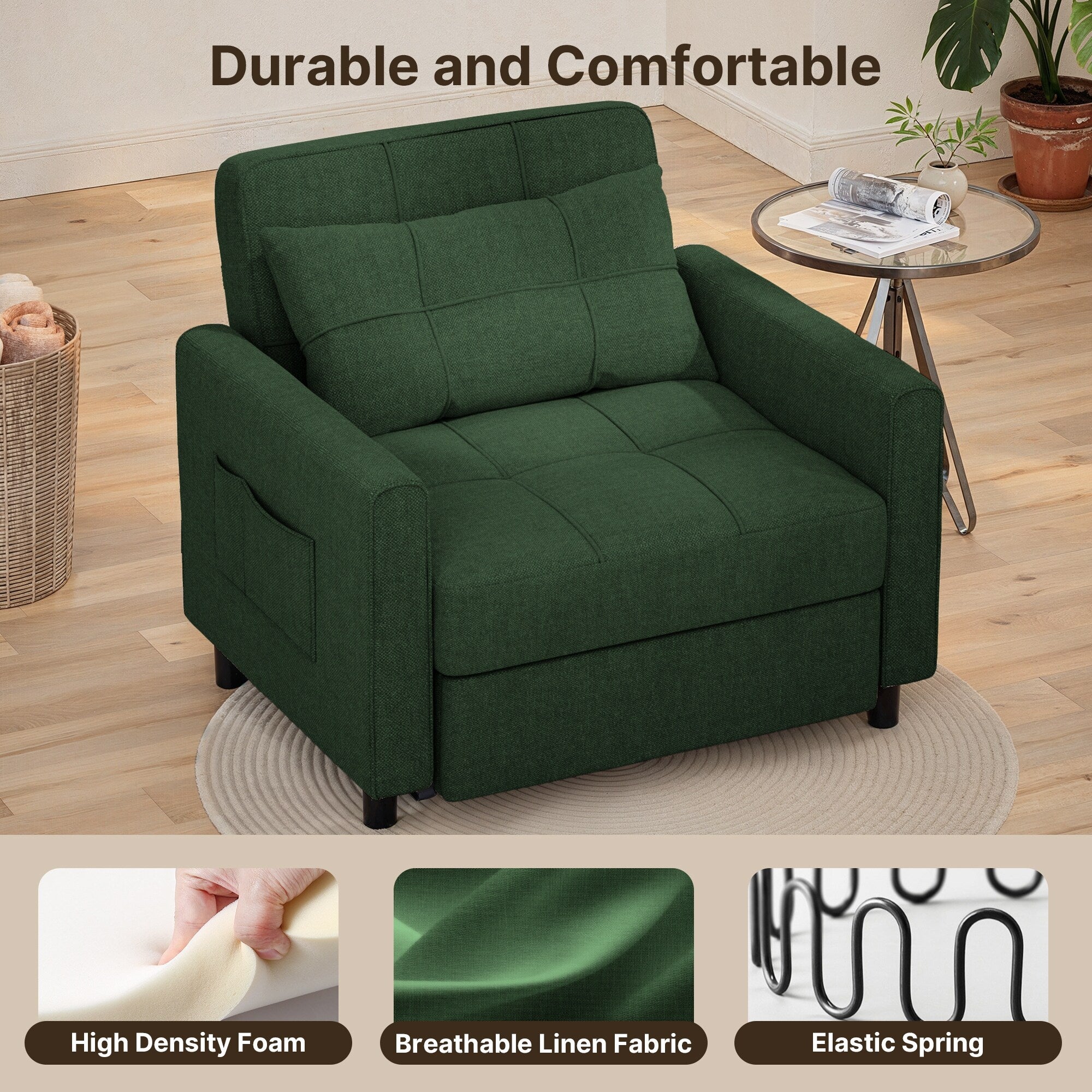 3-in-1 verstellbares Schlafsofa, ausziehbares Sesselsofa, umwandelbares Klappbett für das Wohnzimmer