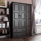 3-türiger Kleiderschrank – Weiß/Mokka/Java – Massivholz