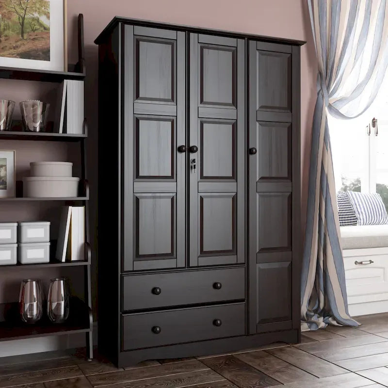 3-türiger Kleiderschrank – Weiß/Mokka/Java – Massivholz