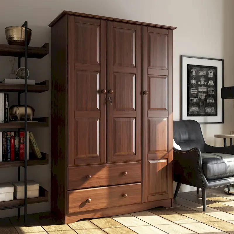 3-türiger Kleiderschrank – Weiß/Mokka/Java – Massivholz