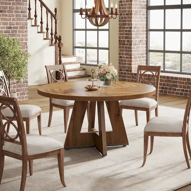 47 Zoll runder Esstisch für 4 Personen, Holztisch im Landhausstil für Küche, Esszimmer, Wohnzimmer
