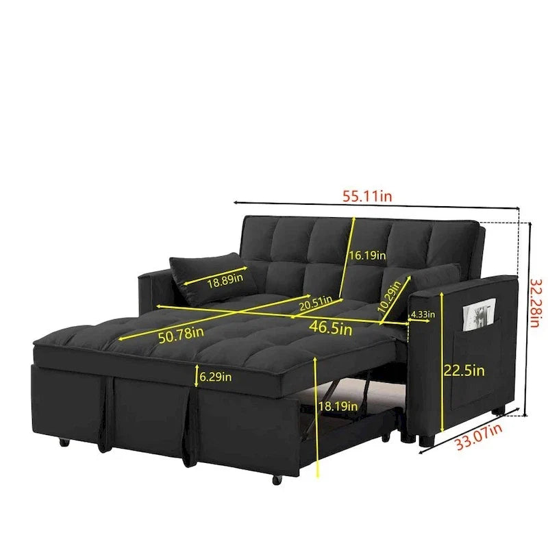 3-in-1 Schlafsofa aus Samt mit Ausziehbett und verstellbarer Rückenlehne