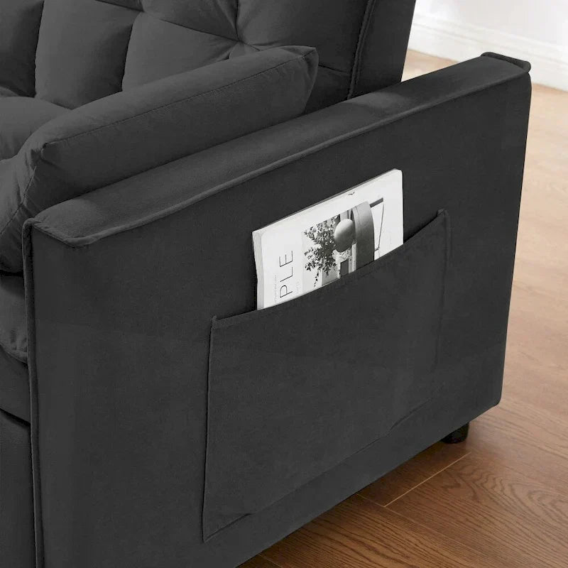 3-in-1 Schlafsofa aus Samt mit Ausziehbett und verstellbarer Rückenlehne