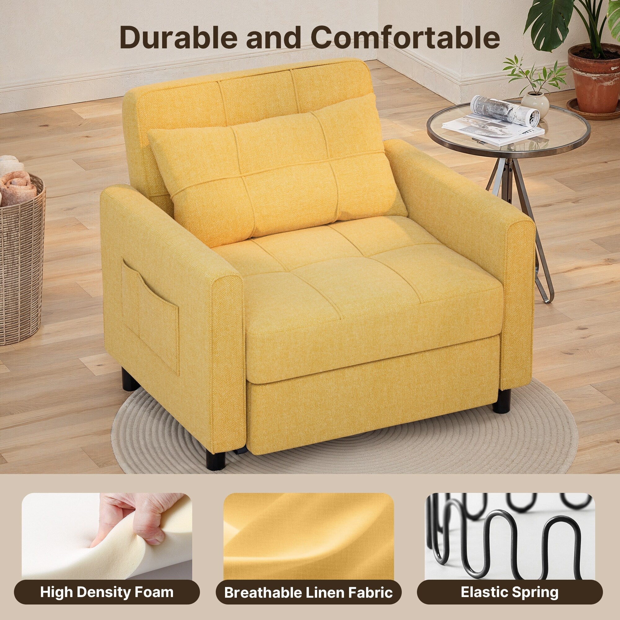 3-in-1 verstellbares Schlafsofa, ausziehbares Sesselsofa, umwandelbares Klappbett für das Wohnzimmer