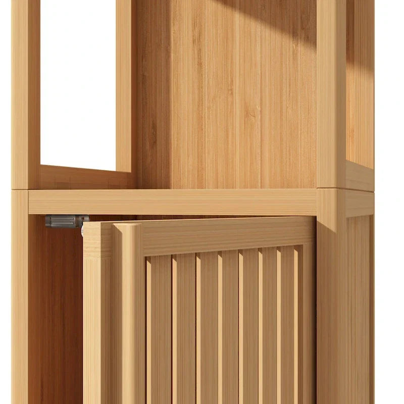 52 Hochschrank Bad in Natur mit 1 Tür und offenem Regal