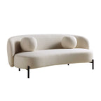 3-Sitzer geschwungenes Sofa mit Kugel-Kissen, Leinenmischung Beige