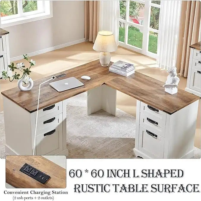 60 Farmhouse L-förmiger Chefschreibtisch, Holz Eckschreibtisch, Computertisch