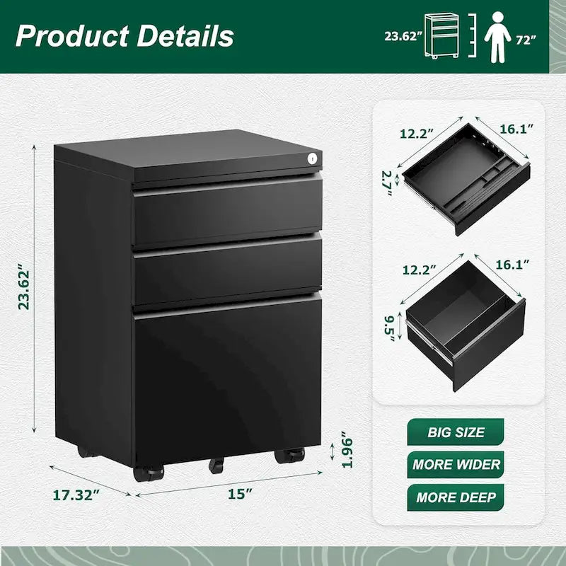 Rollcontainer/Standcontainer mit 3 Schubladen für das Home Office