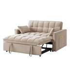4-in-1 Loveseat Schlafsofa mit Armlehnen & Aufbewahrungstaschen, Multifunktionales getuftetes Ausziehsofa mit verstellbarer Rückenlehne