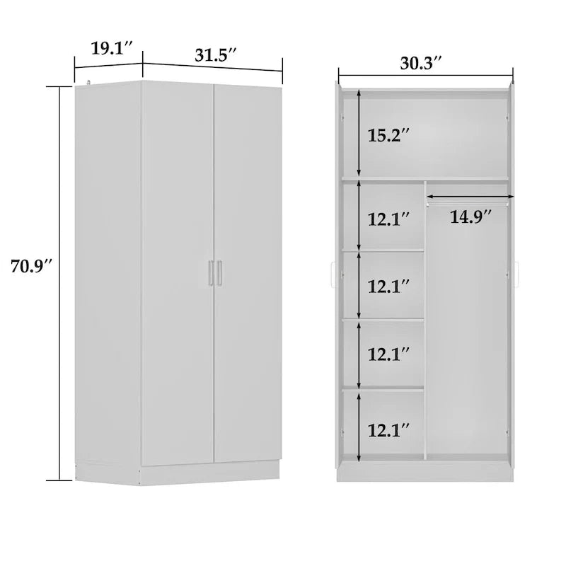 2-türiger Kleiderschrank, freistehender Schlafzimmerschrank mit Kleiderstange