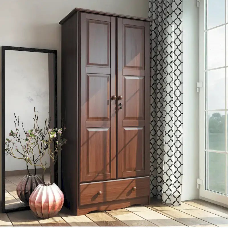 100 % Massivholz Flexibler Kleiderschrank mit Metall- oder Holzknäufen