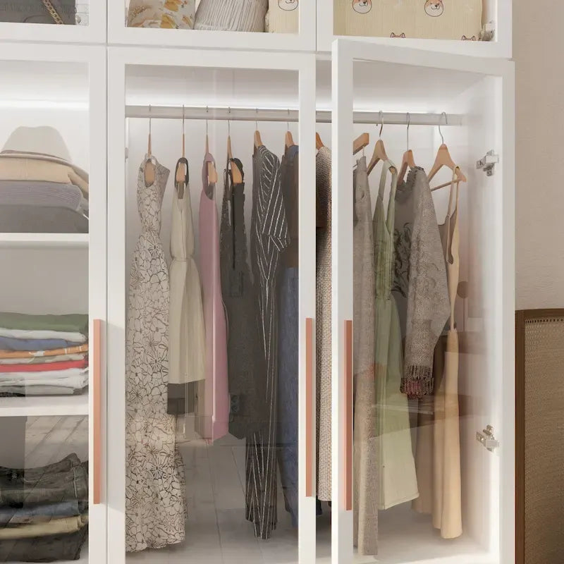 47,2 Zoll breiter Kleiderschrank mit LED-Beleuchtung, Ganzglastüren