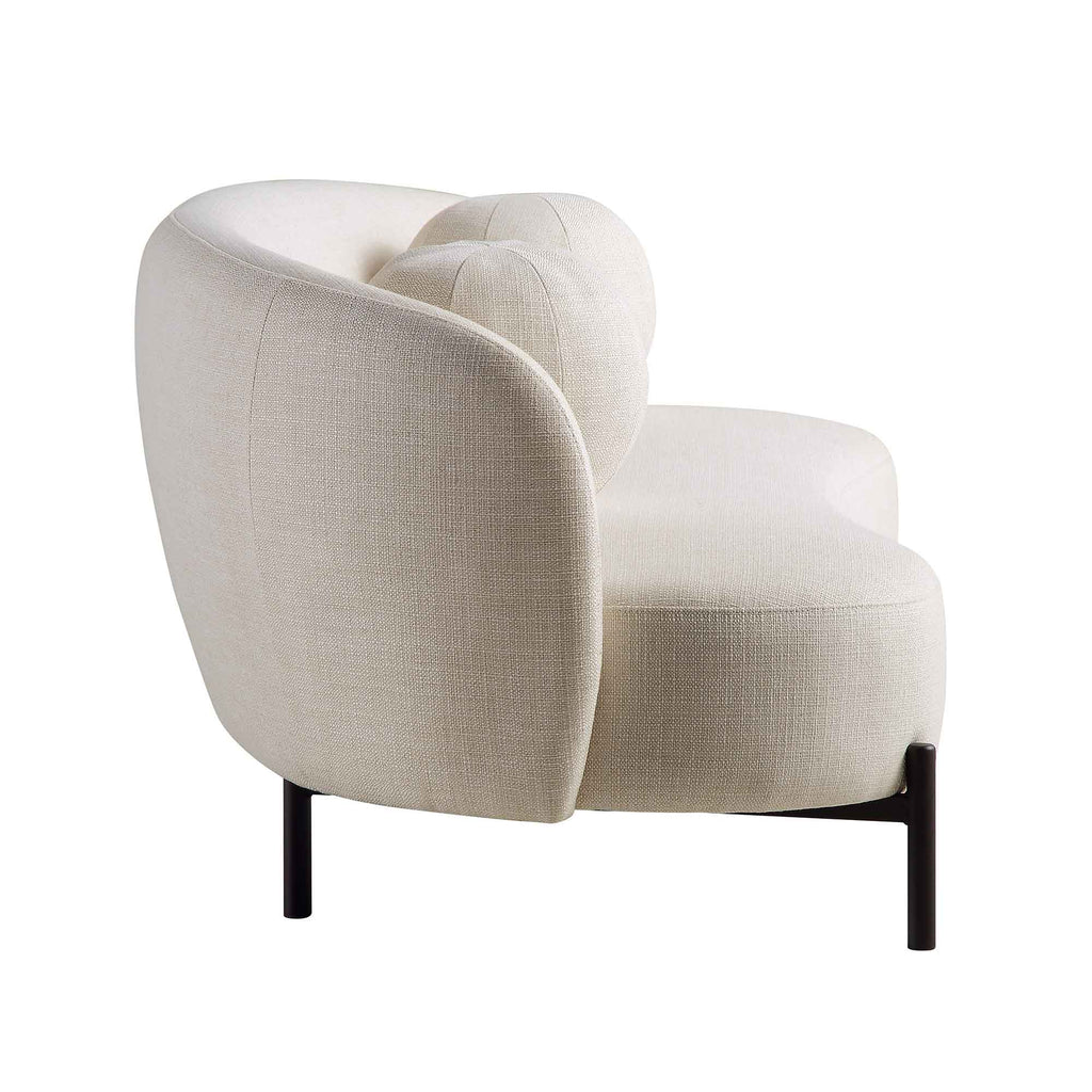 3-Sitzer geschwungenes Sofa mit Kugel-Kissen, Leinenmischung Beige