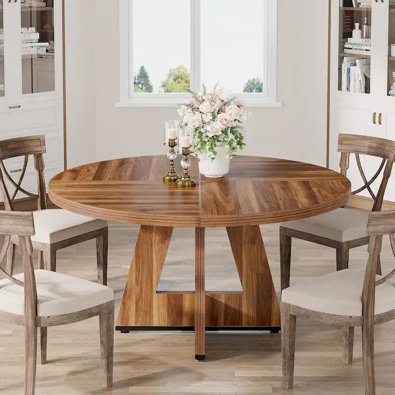 47 Zoll runder Esstisch für 4 Personen, Holztisch im Landhausstil für Küche, Esszimmer, Wohnzimmer