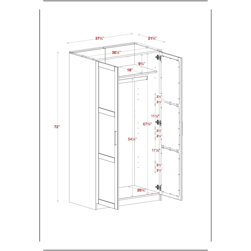 100 % Massivholz Urbaner Kleiderschrank mit 2 Türen, mit Massivholz- und Spiegeltüren