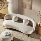 3-Sitzer geschwungenes Sofa mit Kugel-Kissen, Leinenmischung Beige