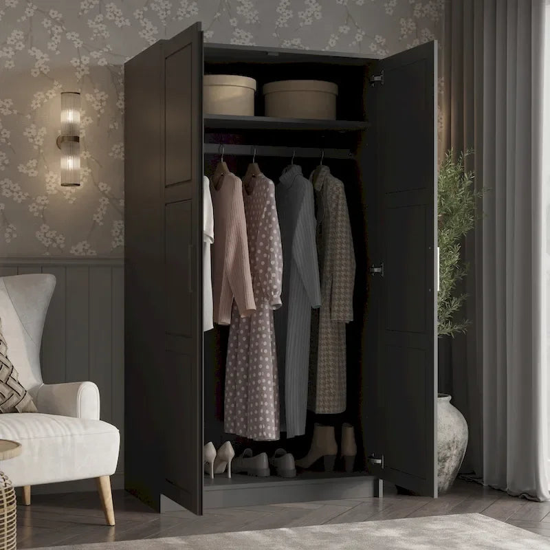 100 % Massivholz Urbaner Kleiderschrank mit 2 Türen, mit Massivholz- und Spiegeltüren