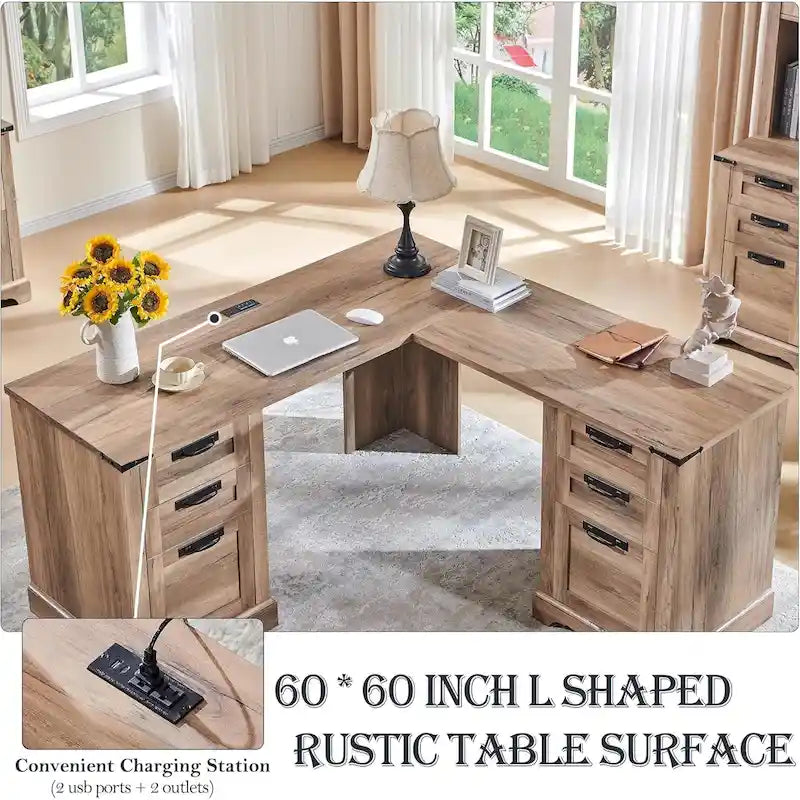 60 Farmhouse L-förmiger Chefschreibtisch, Holz Eckschreibtisch, Computertisch