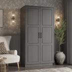 100 % Massivholz Urbaner Kleiderschrank mit 2 Türen, mit Massivholz- und Spiegeltüren