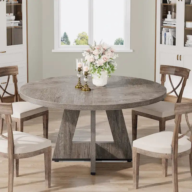 47 Zoll runder Esstisch für 4 Personen, Holztisch im Landhausstil für Küche, Esszimmer, Wohnzimmer
