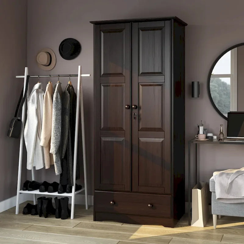 100 % Massivholz Flexibler Kleiderschrank mit Metall- oder Holzknäufen