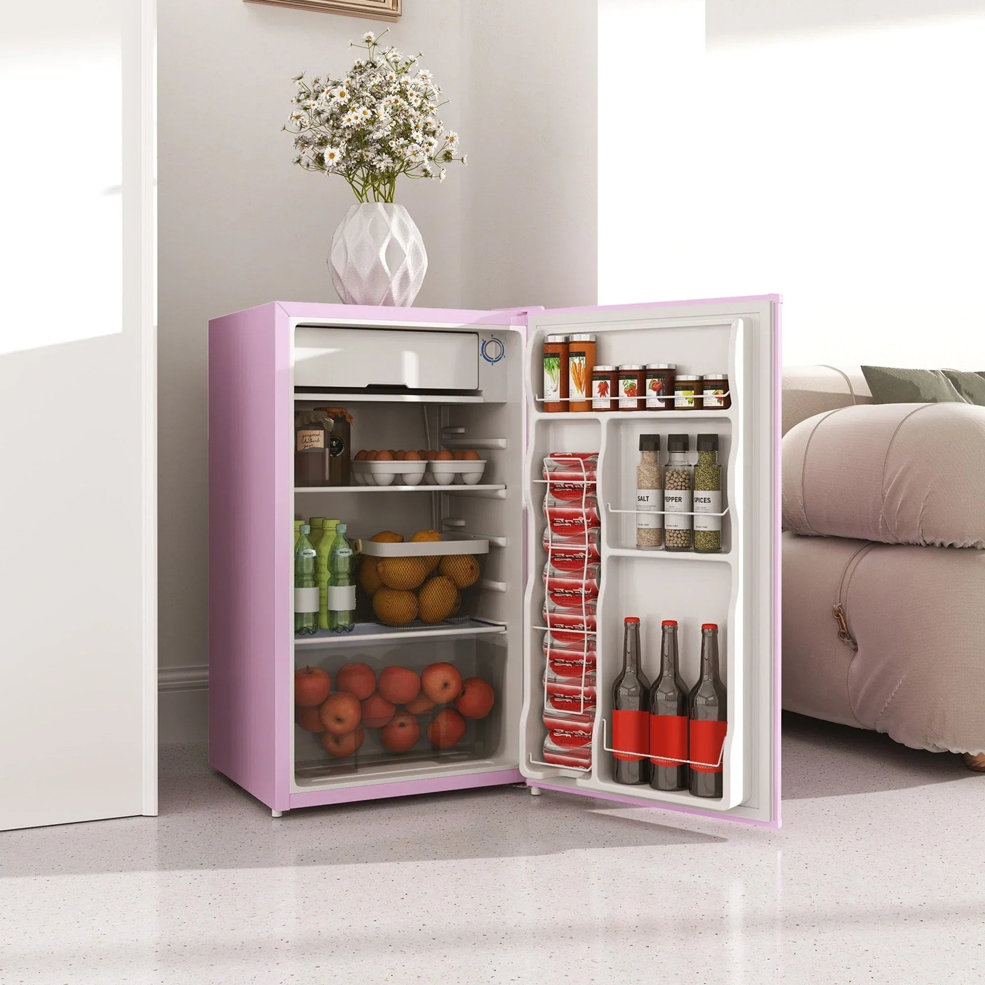 3.2 Cu.Ft Mini-Kühlschrank mit Gefrierfach, eintüriger Kompaktkühlschrank mit einstellbarem Thermostat für das Schlafzimmer