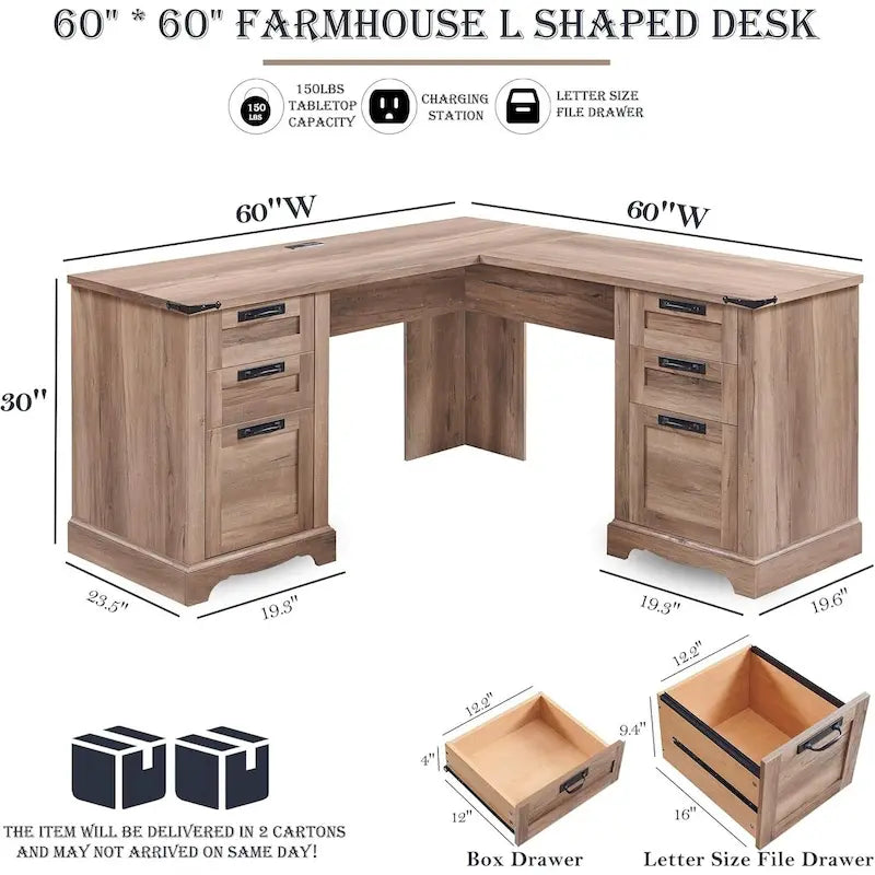 60 Farmhouse L-förmiger Chefschreibtisch, Holz Eckschreibtisch, Computertisch