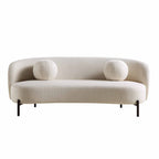 3-Sitzer geschwungenes Sofa mit Kugel-Kissen, Leinenmischung Beige