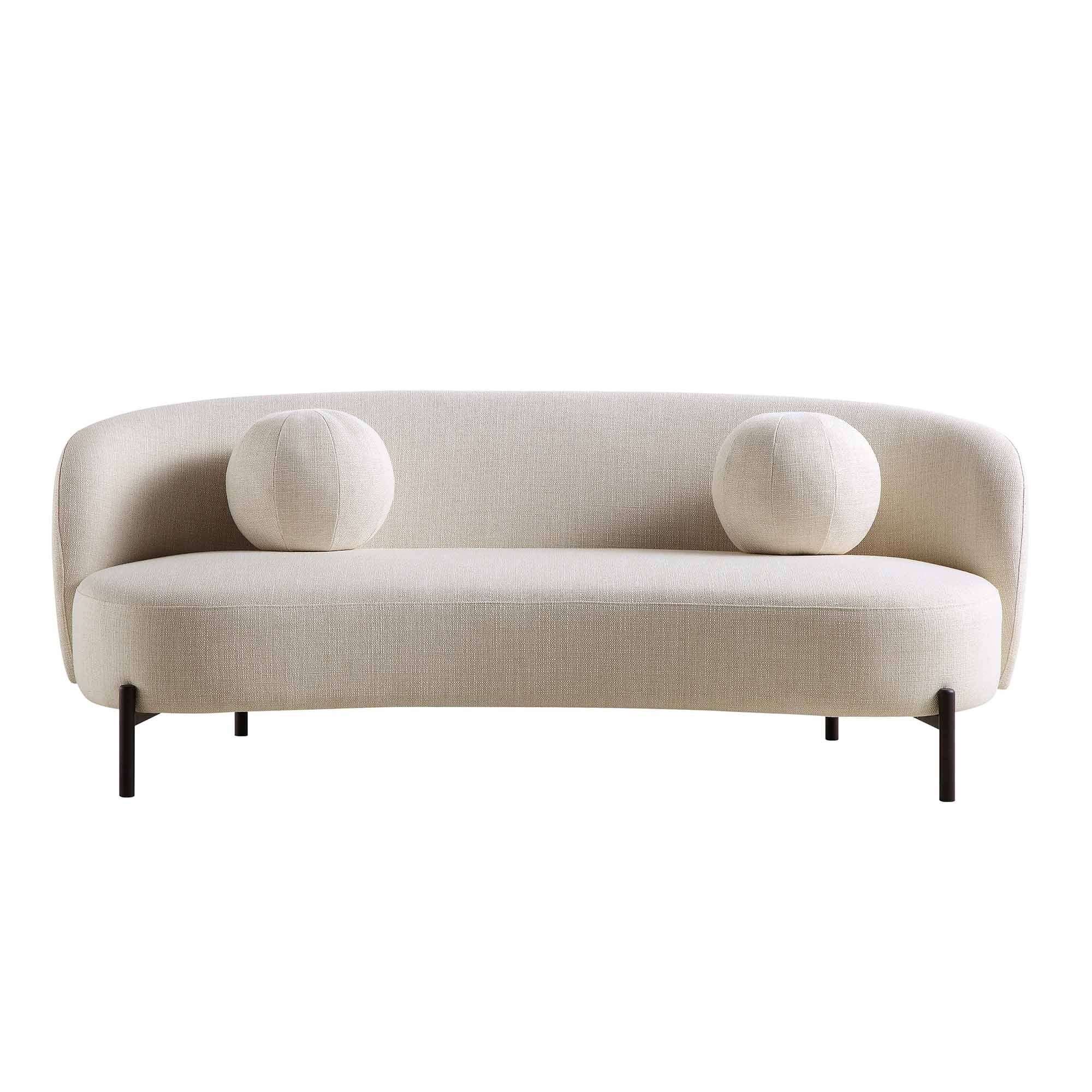3-Sitzer geschwungenes Sofa mit Kugel-Kissen, Leinenmischung Beige