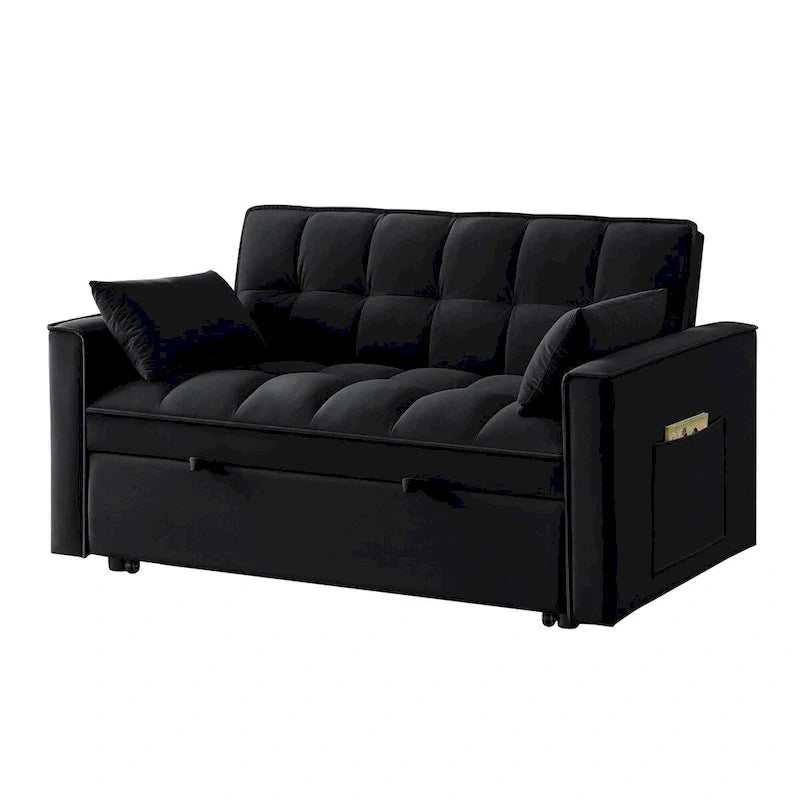 4-in-1 Loveseat Schlafsofa mit Armlehnen & Aufbewahrungstaschen, Multifunktionales getuftetes Ausziehsofa mit verstellbarer Rückenlehne