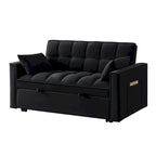 4-in-1 Loveseat Schlafsofa mit Armlehnen & Aufbewahrungstaschen, Multifunktionales getuftetes Ausziehsofa mit verstellbarer Rückenlehne