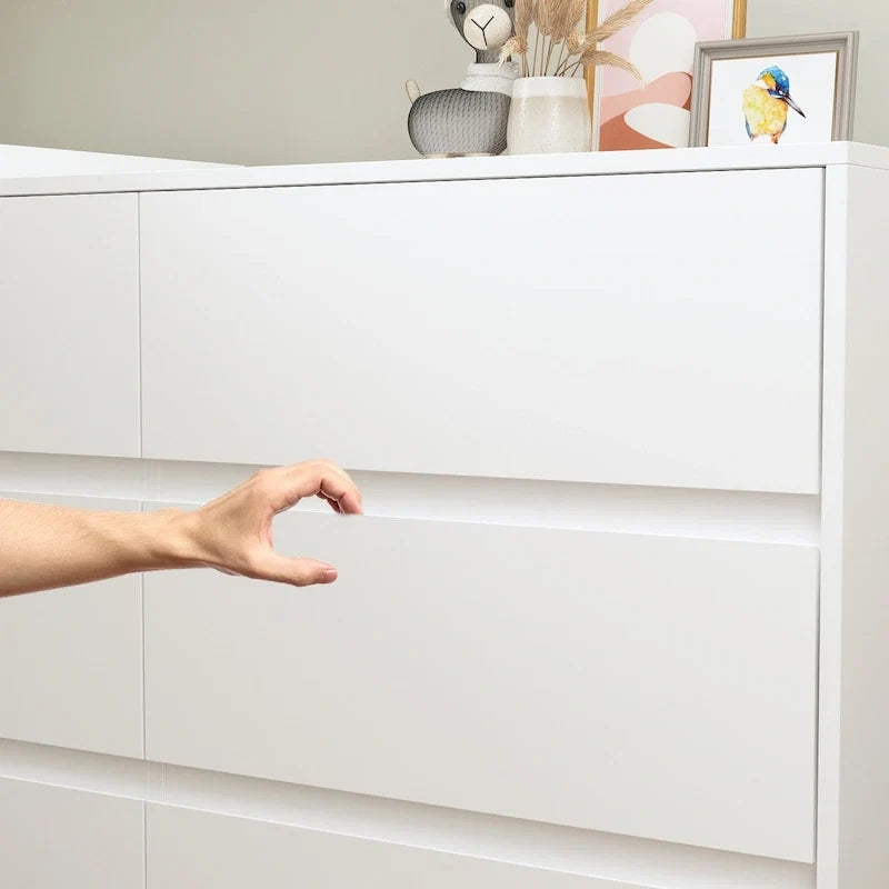 32,7H Drehbarer Kommode und Schreibtisch 6 Schubladen Kommode Schminktisch Weiß/Schwarz