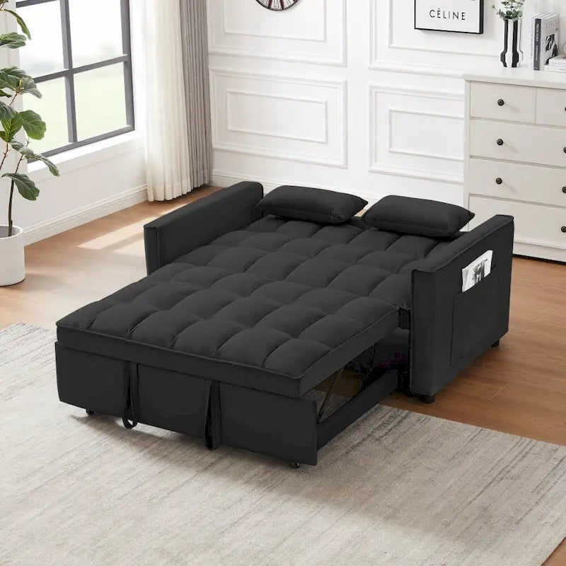 3-in-1 Schlafsofa aus Samt mit Ausziehbett und verstellbarer Rückenlehne