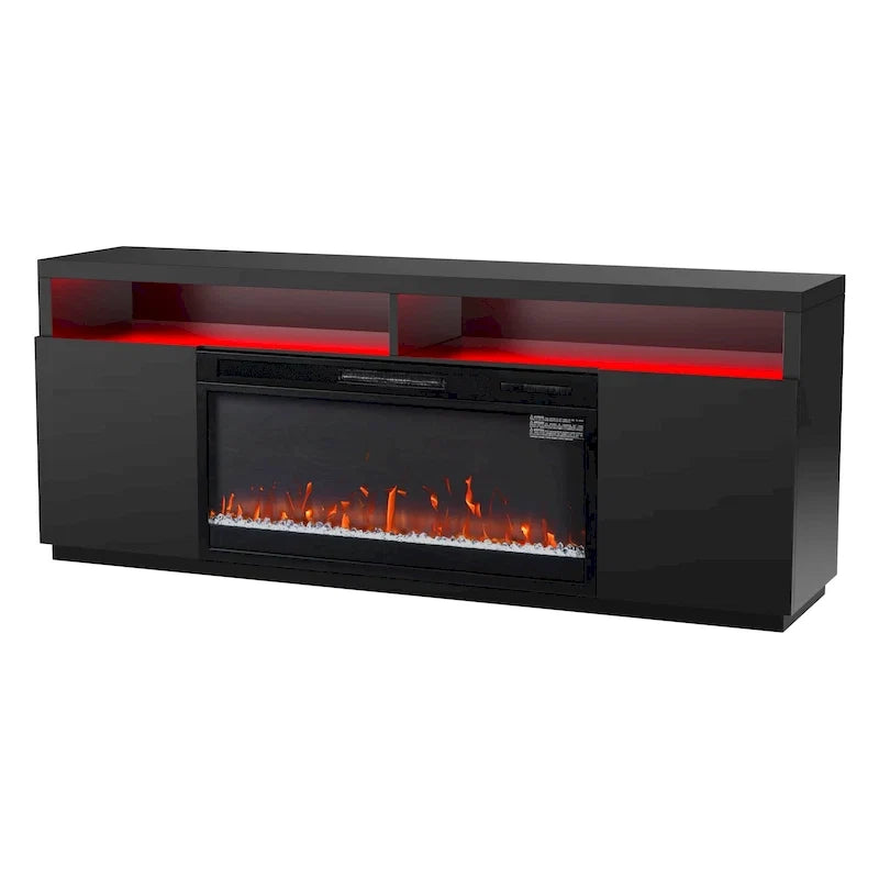 68 Moderne schwarze RGB-Elektrokamin-TV-Konsole für Fernsehgeräte bis 72 Zoll