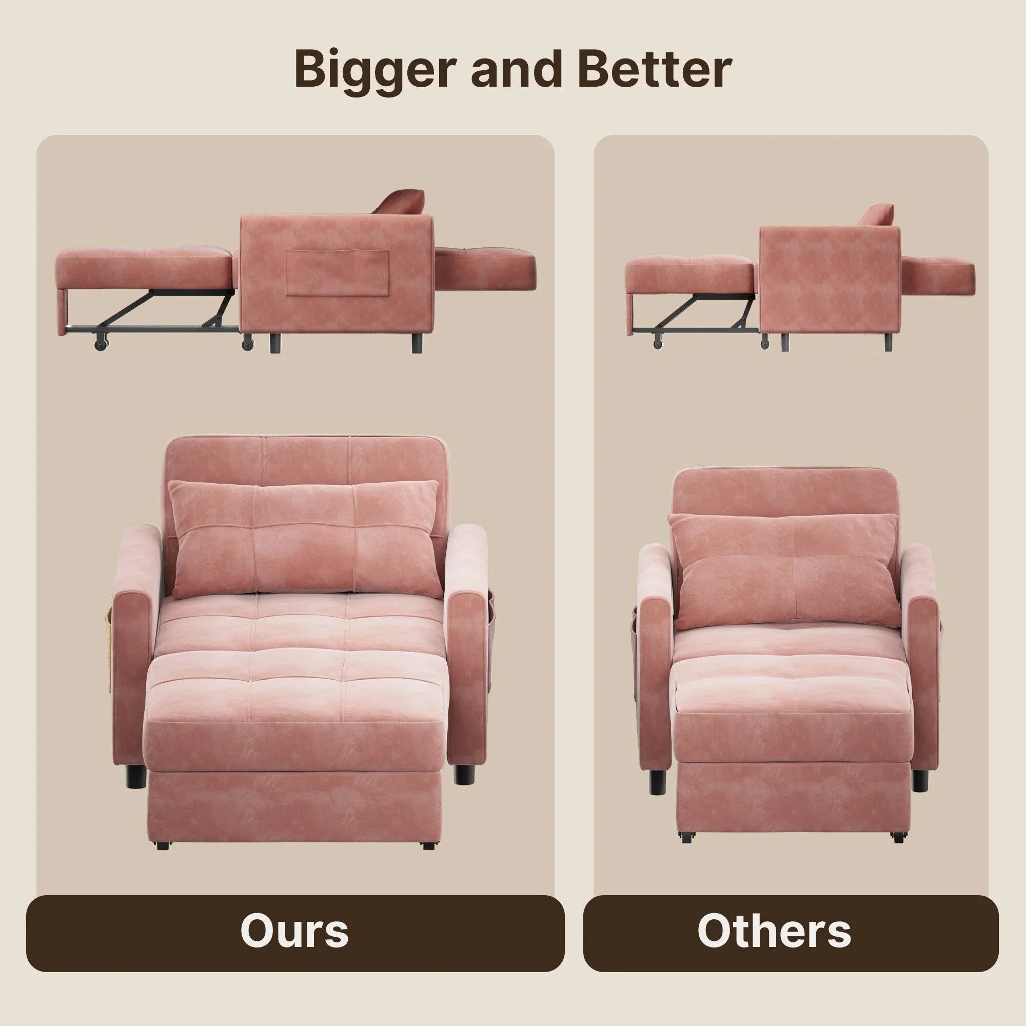 3-in-1 verstellbares Schlafsofa, ausziehbares Sesselsofa, umwandelbares Klappbett für das Wohnzimmer