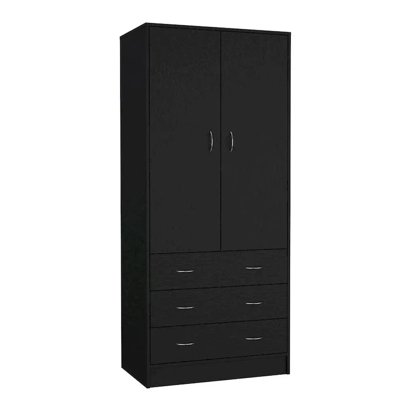 19 Moderner Doppeltüriger Kleiderschrank mit 3 Schubladen und 1 Kleiderstange für Schlafzimmer
