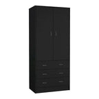 19 Moderner Doppeltüriger Kleiderschrank mit 3 Schubladen und 1 Kleiderstange für Schlafzimmer
