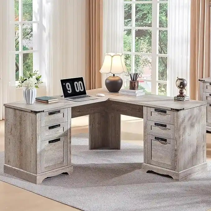 60 Farmhouse L-förmiger Chefschreibtisch, Holz Eckschreibtisch, Computertisch