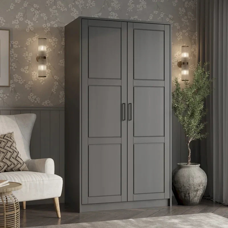 100 % Massivholz Urbaner Kleiderschrank mit 2 Türen, mit Massivholz- und Spiegeltüren