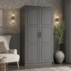 100 % Massivholz Urbaner Kleiderschrank mit 2 Türen, mit Massivholz- und Spiegeltüren