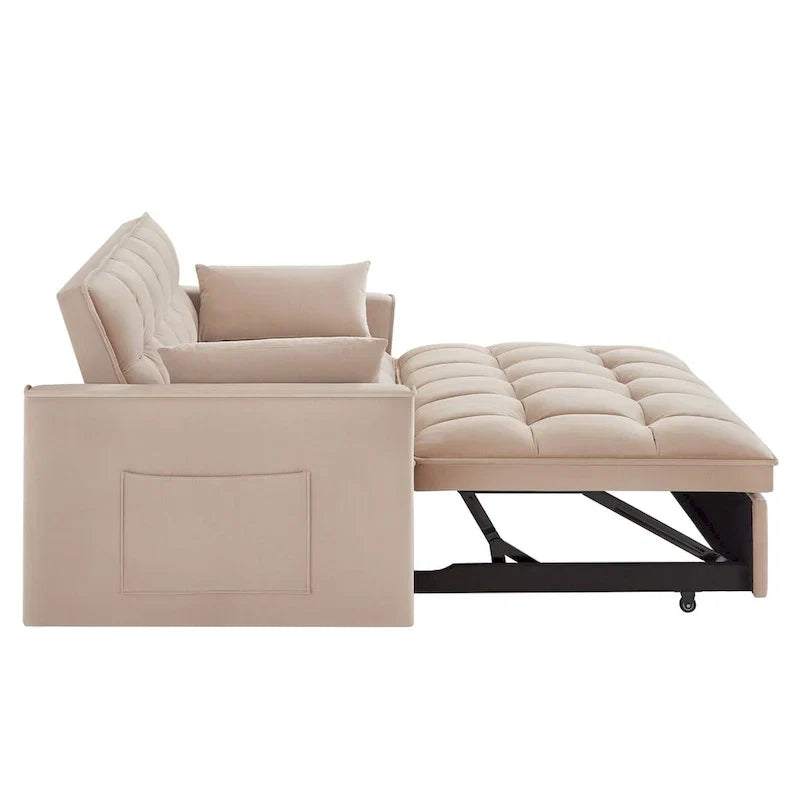 4-in-1 Schlafsofa ausziehbar – Samt-Zweisitzer – umwandelbares Schlafsofa mit verstellbarer Rückenlehne, 2 Seitentaschen
