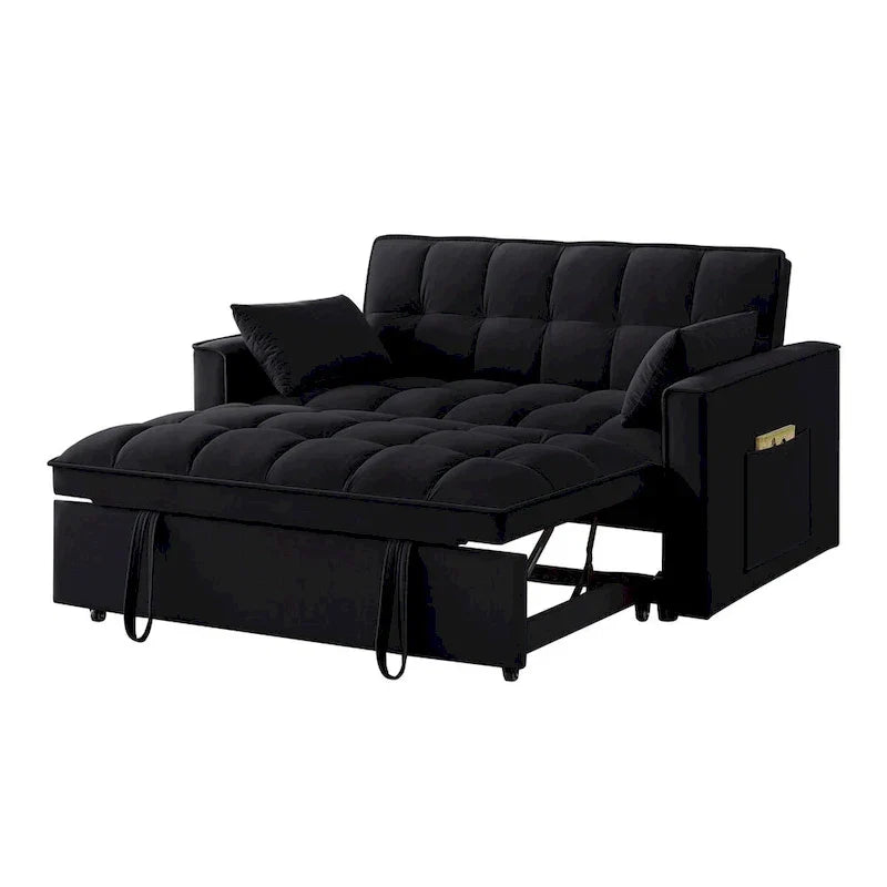 4-in-1 Loveseat Schlafsofa mit Armlehnen & Aufbewahrungstaschen, Multifunktionales getuftetes Ausziehsofa mit verstellbarer Rückenlehne